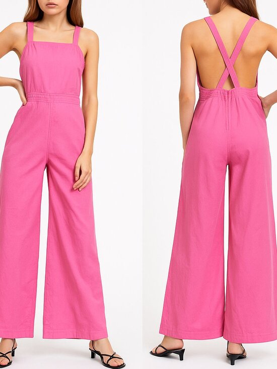 Rolla’s Alice Linen Overall Hot Pink Wide Leg Jumpsuit Size 26 - Picture 1 of 8